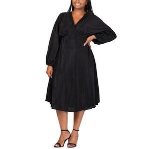 24seven Womens Pleated Midi A-line Dress, Black, NWT